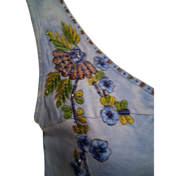 Y2K Krista Lee Embroidered Womens Size S Beaded Keyhole Laser Cutt Beaded Tank - Picture 9 of 12